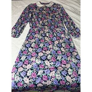 Vintage H&R‎ Floral Midi Dress Peter Pan Collar Long Sleeve USA Made